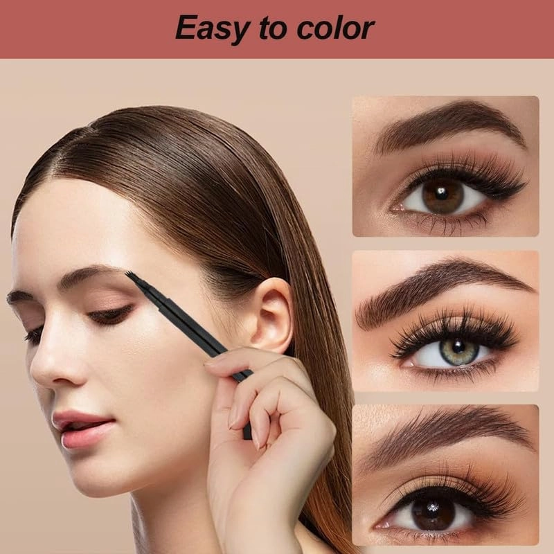 2PCS Eyebrow Microblading Pen, 2024 New 3D Waterproof Microblading Eyebrow Pencil Contouring Pen, 4 Fork Tip Magic Eyebrow Pencil, Microblading Eyebrow Pen for Natural Makeup All Day(#6-Red Brown)