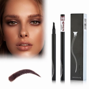 2PCS Eyebrow Microblading Pen, 2024 New 3D Waterproof Microblading Eyebrow Pencil Contouring Pen, 4 Fork Tip Magic Eyebrow Pencil, Microblading Eyebrow Pen for Natural Makeup All Day(#6-Red Brown)