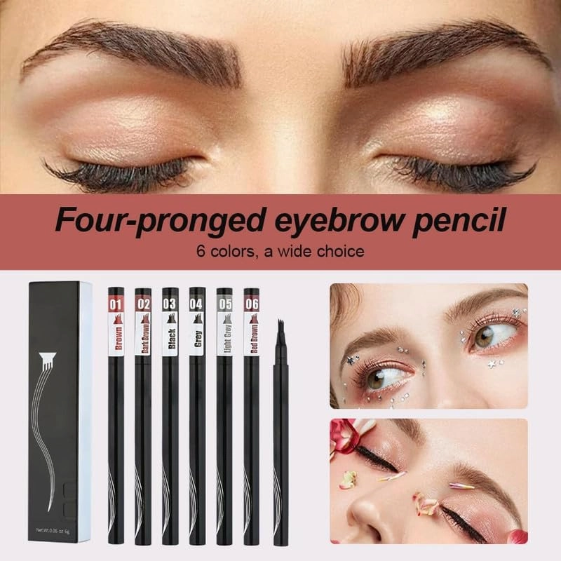 2PCS Eyebrow Microblading Pen, 2024 New 3D Waterproof Microblading Eyebrow Pencil Contouring Pen, 4 Fork Tip Magic Eyebrow Pencil, Microblading Eyebrow Pen for Natural Makeup All Day(#6-Red Brown)