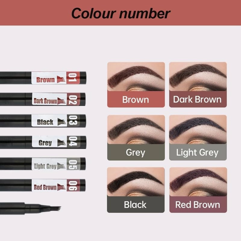 2PCS Eyebrow Microblading Pen, 2024 New 3D Waterproof Microblading Eyebrow Pencil Contouring Pen, 4 Fork Tip Magic Eyebrow Pencil, Microblading Eyebrow Pen for Natural Makeup All Day(#6-Red Brown)