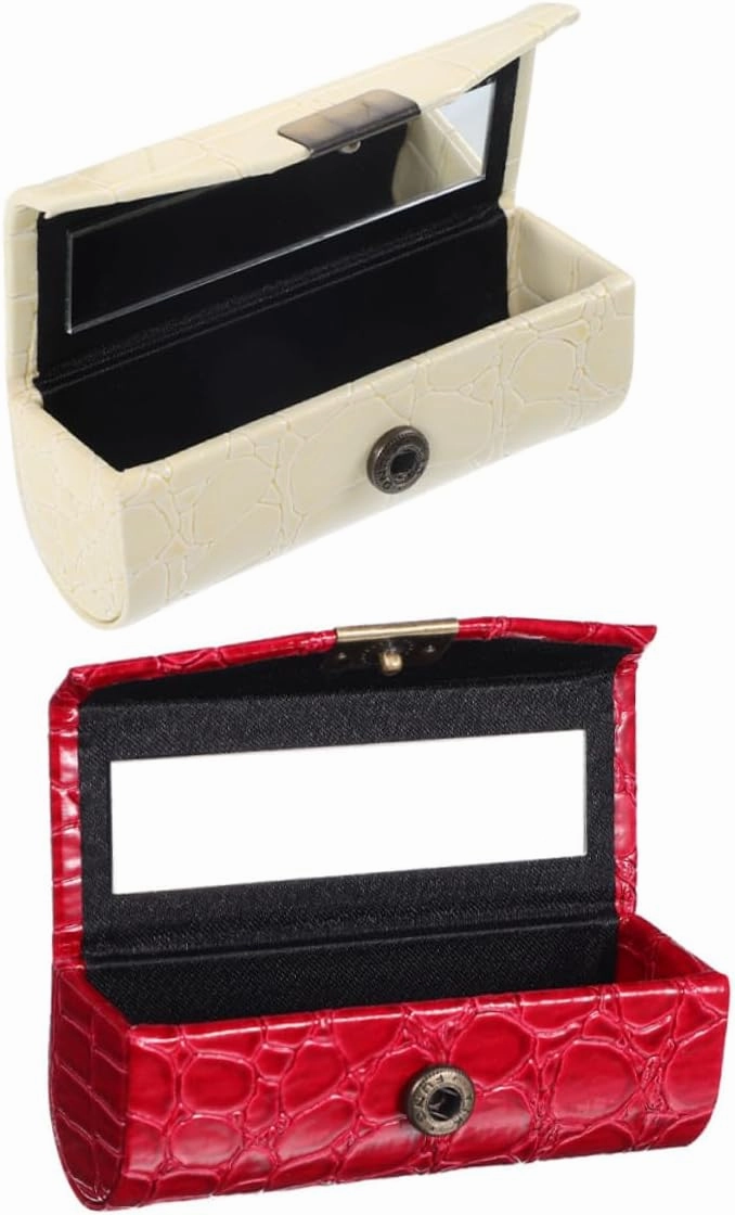 2pcs Lipstick Case with Mirror Portable Lipstick Holder Lip Gloss Box Snap Button Design for Secure Storage for Travel and -ups Women