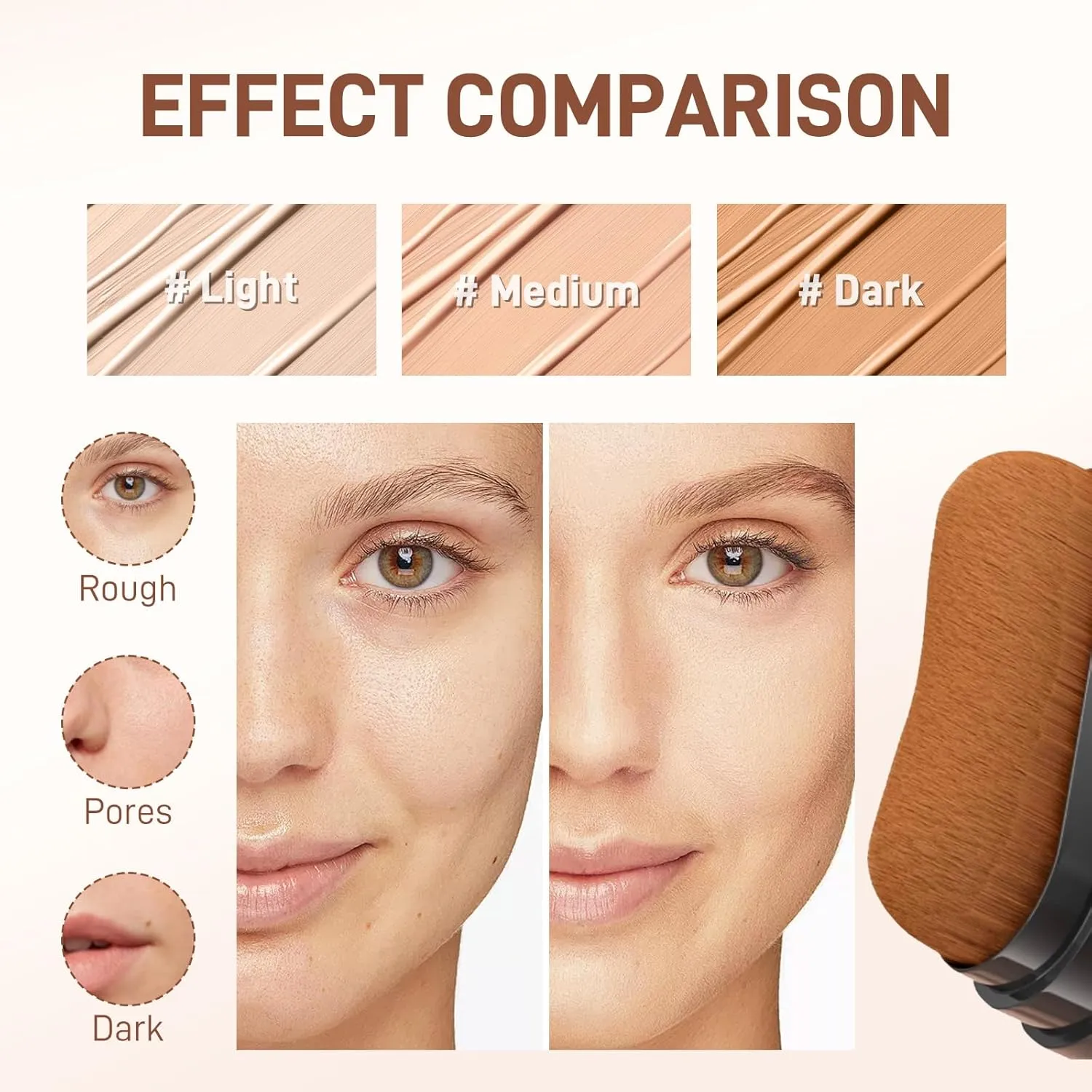 3 In 1-Luxury Anti-Wrinkle Foundation Stick， Flawless Eraser Foundation With Brush，Contour Stick Foundations Face for Women，Multi-use Makeup (Medium Color, 0.71)