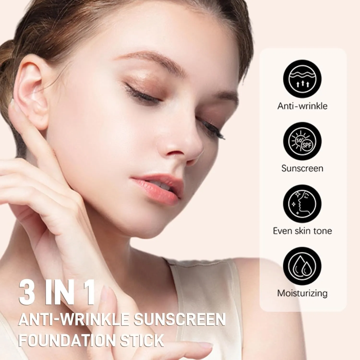 3 In 1-Luxury Anti-Wrinkle Foundation Stick， Flawless Eraser Foundation With Brush，Contour Stick Foundations Face for Women，Multi-use Makeup (Medium Color, 0.71)
