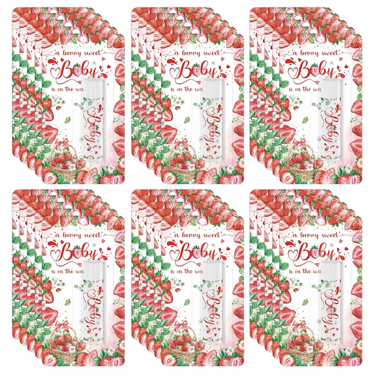 30 Pack Strawberry Baby Shower Games Lip Balms Bulk Games Prizes Party Gifts for Guests Friends Gender Reveal Favors Decorations Souvenirs Baby Gift Bags Stuffers(Strawberry)