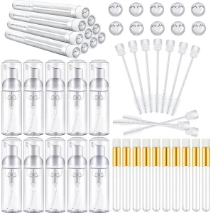 30 Pieces Nose Brushes Set 1.8oz Empty Bottle Travel Soap Bottle and Lash Shampoo Brushes Diamond Eyelash Foaming Soap Pump Dispenser Lash Wand Makeup Tool for Women, 50ml(White)
