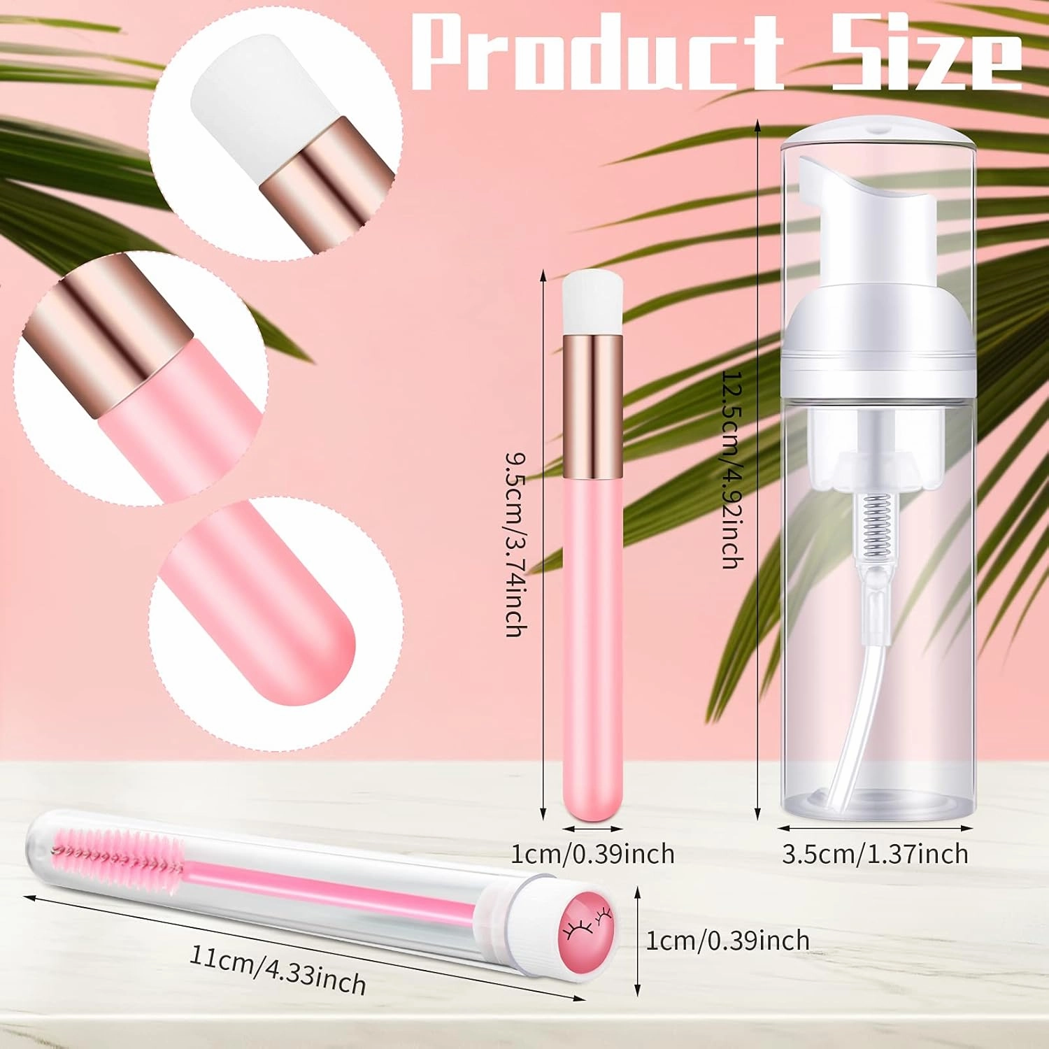 30 Pieces Nose Brushes Set 1.8oz Empty Bottle Travel Soap Bottle and Lash Shampoo Brushes Diamond Eyelash Foaming Soap Pump Dispenser Lash Wand Makeup Tool for Women, 50ml(Pink)