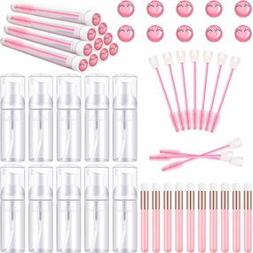 30 Pieces Nose Brushes Set 1.8oz Empty Bottle Travel Soap Bottle and Lash Shampoo Brushes Diamond Eyelash Foaming Soap Pump Dispenser Lash Wand Makeup Tool for Women, 50ml(Pink)