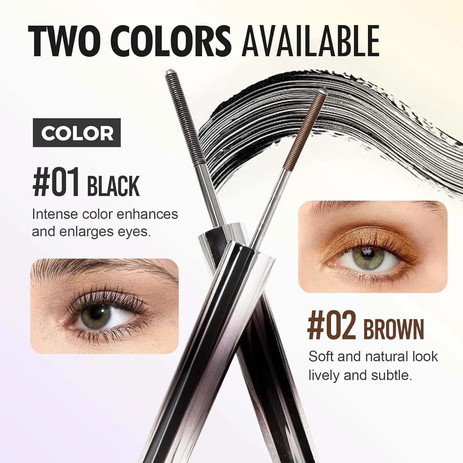 3D Curling Eyelash Iron Mascara, 2025 Upgraded Waterproof Long Lasting Lash Extensions Mascara, Curl-Enhancing Metal wand Mascaras (Black*2, Normal)