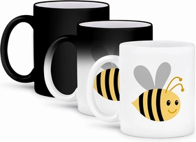 3dRose Cute Cartoon Bumble Bee Mug, 11 oz, Black/White