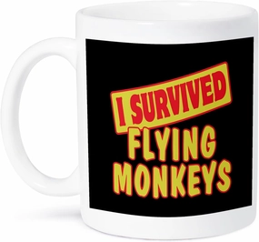 3dRose I Survived Flying Monkeys Survial Pride and Humor Design Ceramic Mug, 15 oz, White