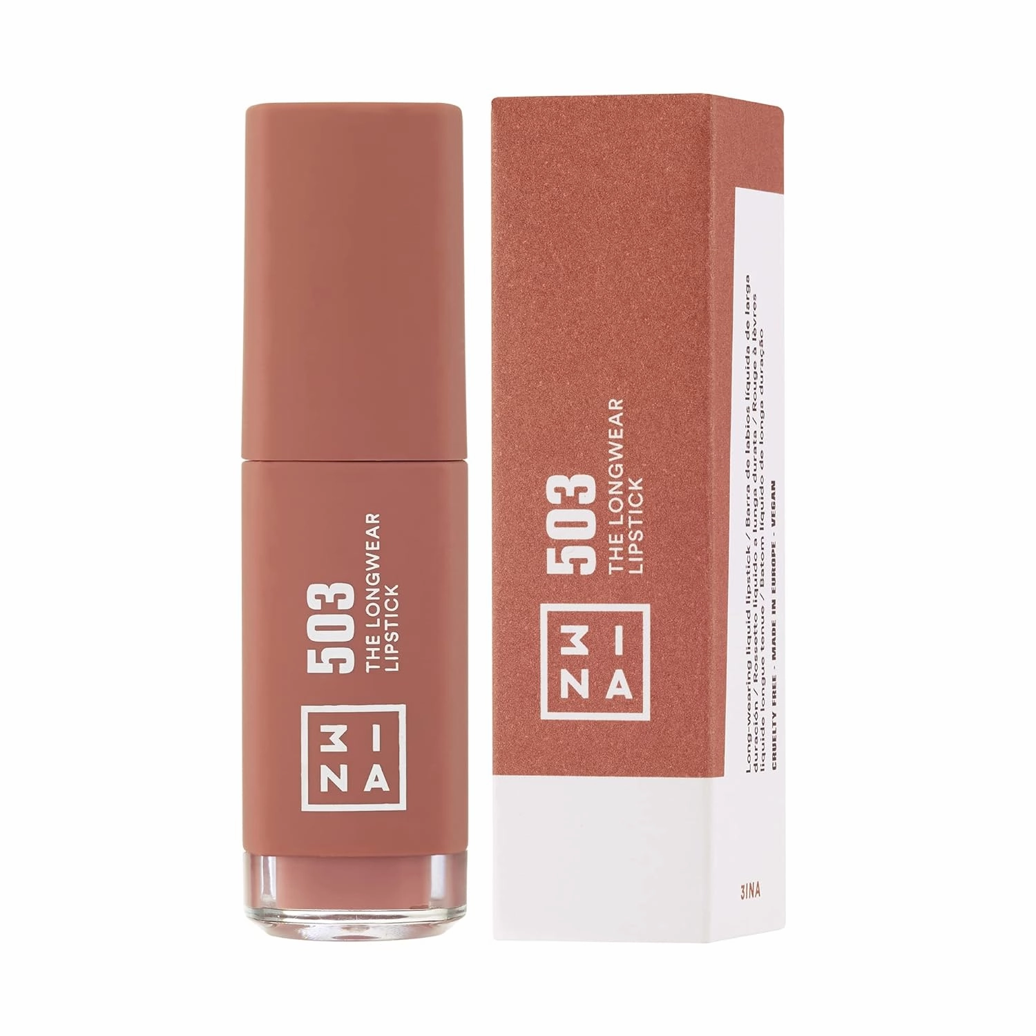 3INA The Longwear Lipstick 503- Naturally Hydrating, Fast Drying - Shades That Stay All Day And Suit Every Skin Tone - Cruelty Free, Paraben Free, Vegan Cosmetics - Nude Color - 0.22 Fl. Oz