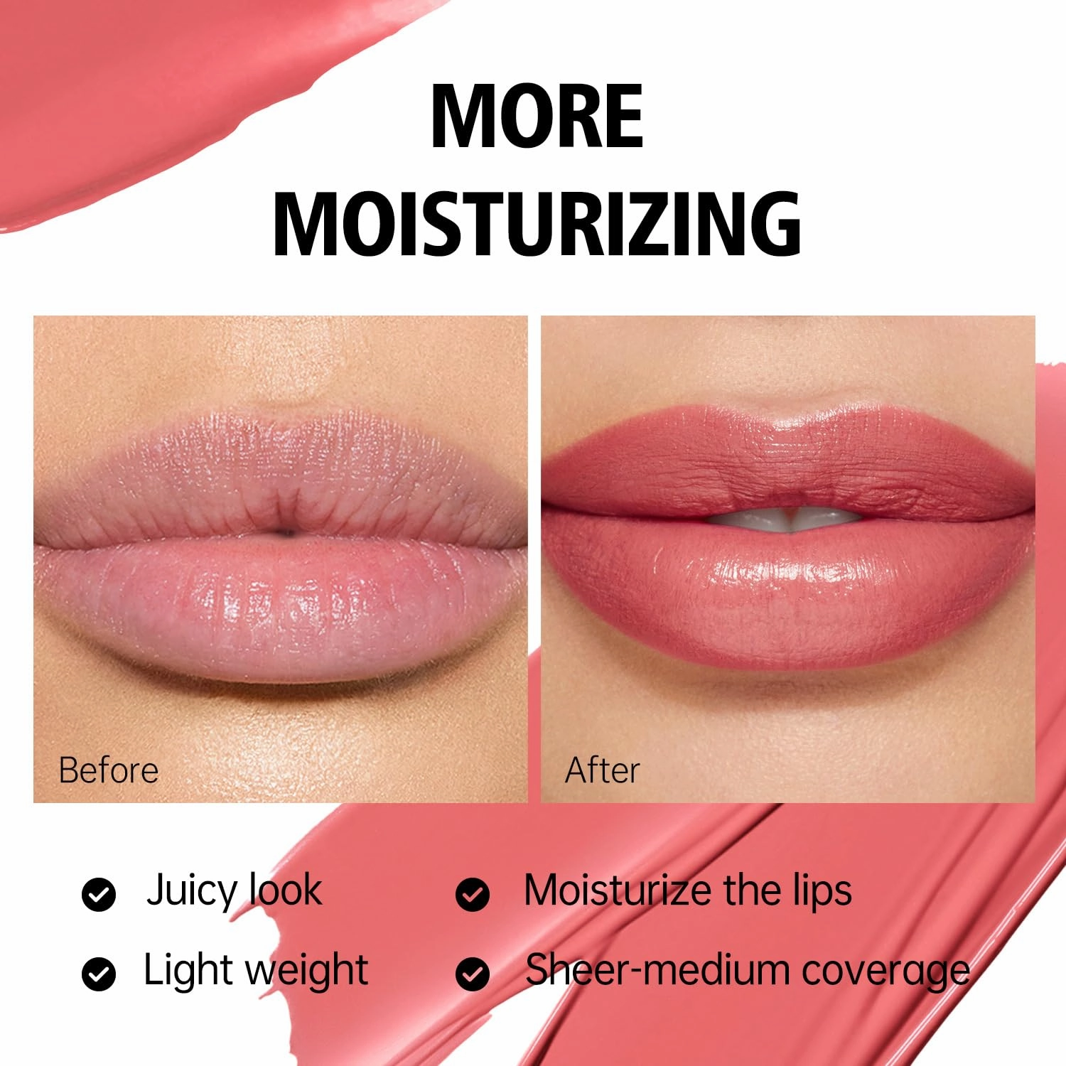 3Pc Moisture Lipsticks for Women Nude Pink Red Lipstick Hydrate Tinted Lip Balm for Dry Cracked Lips Glossy Lip Color, MA55/62/63