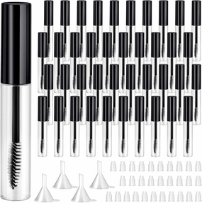 40 Pieces 10 ml Empty Mascara Tubes Eyelash Wand Refillable Clear Bottles Eyelash Cream Container Bottle with 4 Pieces Transparent Funnels Transferring Castor Oil for DIY Cosmetics (Black)
