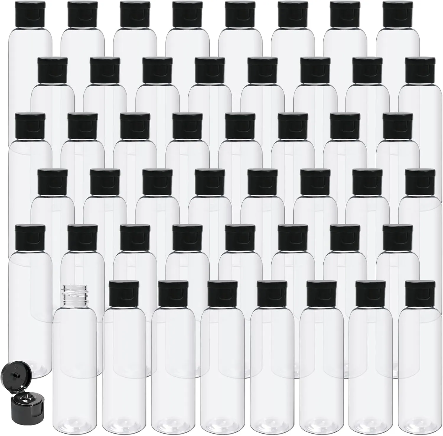 48 Pcs 4 oz Plastic Travel Bottles with Disc Top Flip Cap Clear Squeeze Empty Refillable Containers for Shampoo, Lotions, Cream, Toiletries, Liquid Body Soap