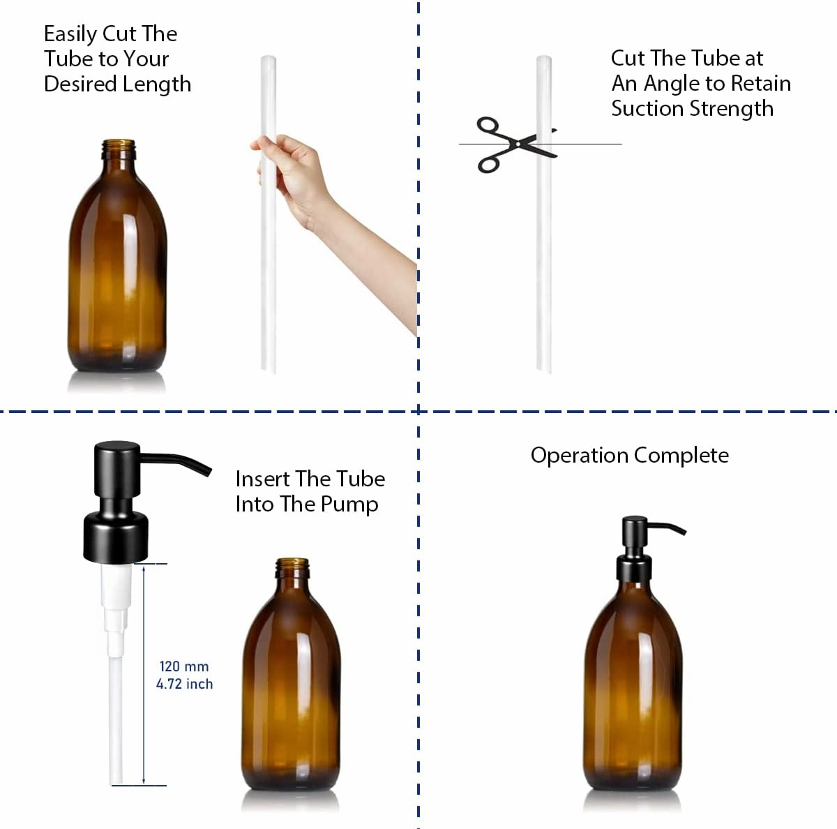 4PC Soap Dispenser Lids - 304 Stainless Steel Replacement Pump with Waterproof Label Stickers 8 Pack Tubes Fit 28/400 Thread Neck Bottles，for Dish Soap, Lotions, Conditioner,Shampoo (Black)