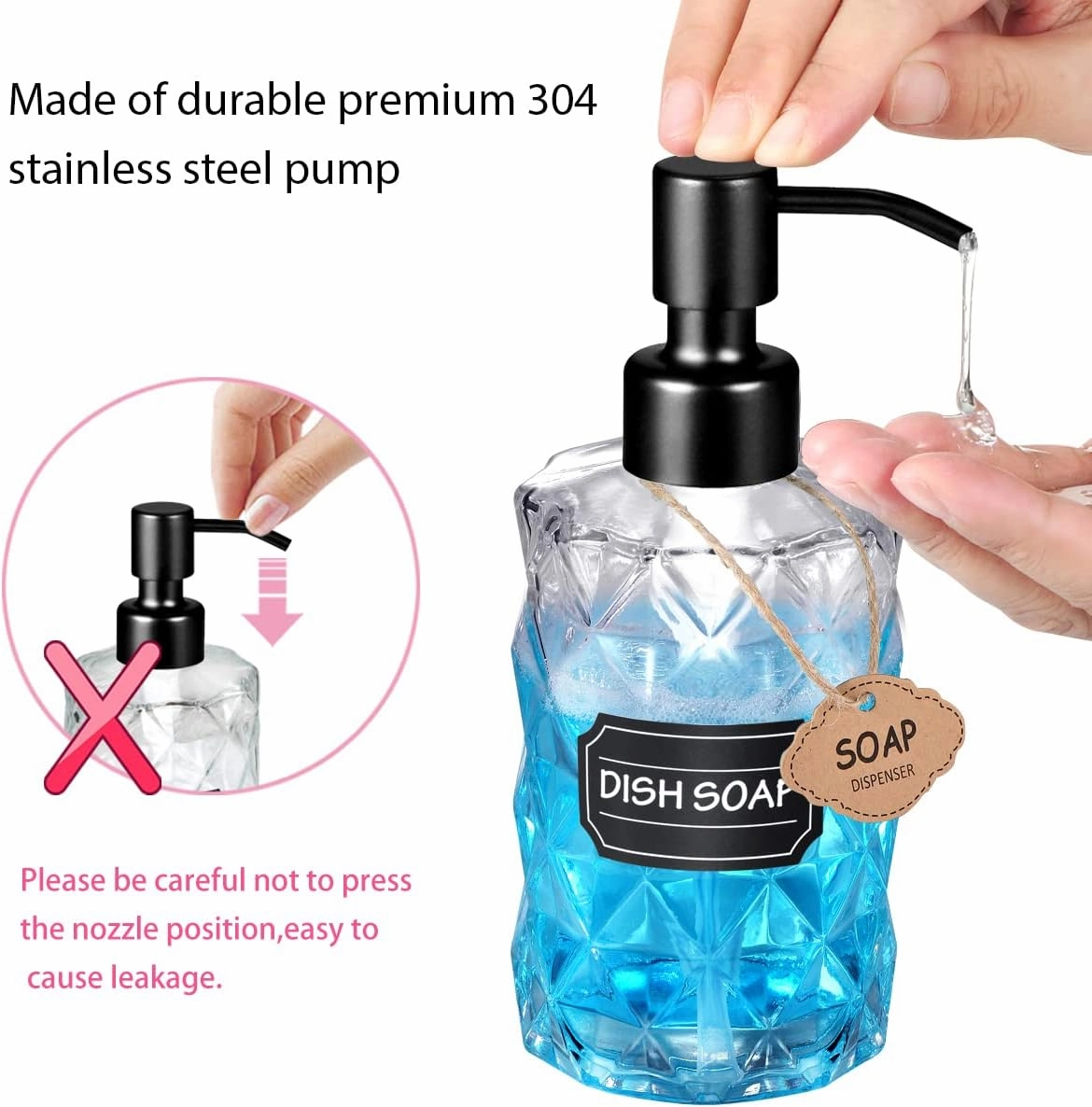 4PC Soap Dispenser Lids - 304 Stainless Steel Replacement Pump with Waterproof Label Stickers 8 Pack Tubes Fit 28/400 Thread Neck Bottles，for Dish Soap, Lotions, Conditioner,Shampoo (Black)