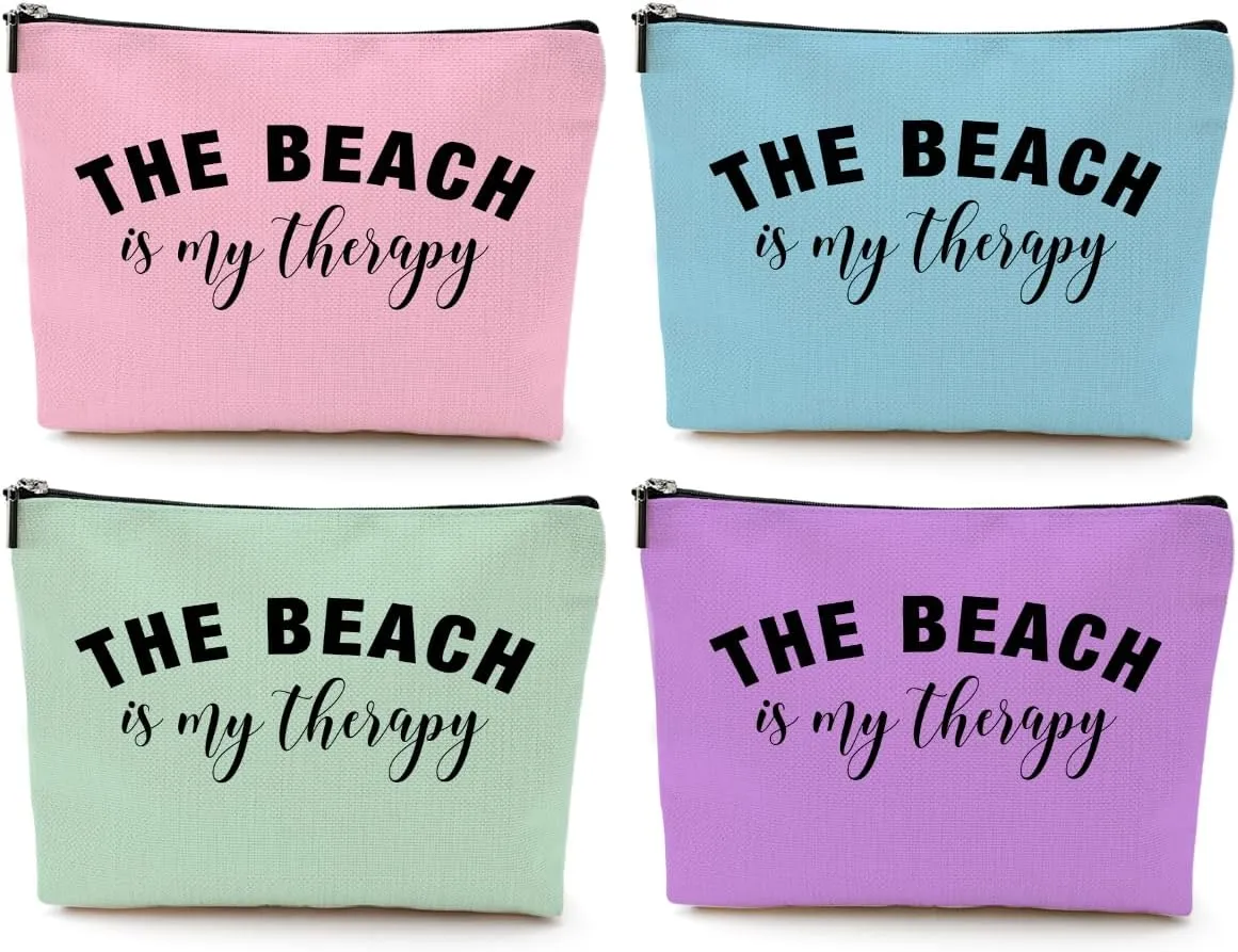 4PCS Beach Vacation Essentials Makeup Bag, Cute Cosmetic Bags for Women, Beach Accessories Travel Toiletry Bag Girls Trip Weekend Gifts for Women Besties Mom Summer Vacation Christmas Mothers Day