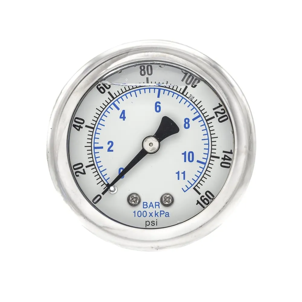 5 Pack of Liquid Filled Center Back Mount Pressure Gauge with 2" Dial, 0-160 PSI, 1/8" Male NPT Connection, Stainless Steel CASE and Bezel (5)