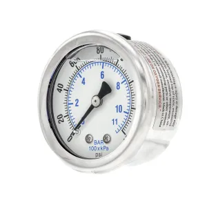 5 Pack of Liquid Filled Center Back Mount Pressure Gauge with 2" Dial, 0-160 PSI, 1/8" Male NPT Connection, Stainless Steel CASE and Bezel (5)