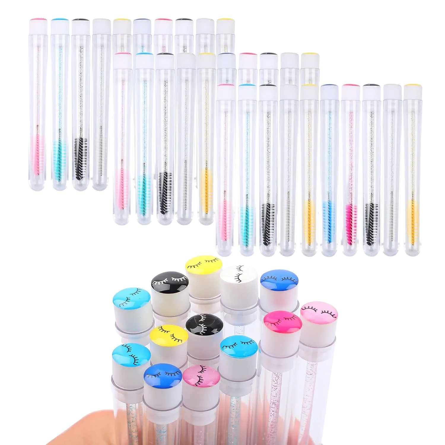 50 Pcs Disposable Mascara Brushes Diamond Eyelash Spoolies Makeup Brush Mascara Wand in Sanitary Tube Lash Supplies (Black) …