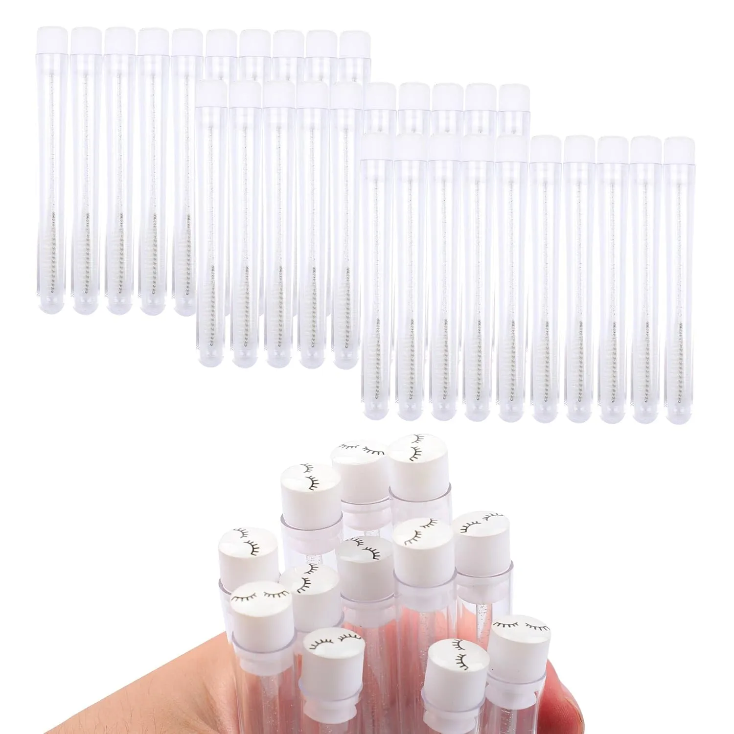 50 Pcs Disposable Mascara Brushes Diamond Eyelash Spoolies Makeup Brush Mascara Wand in Sanitary Tube Lash Supplies (Black) …