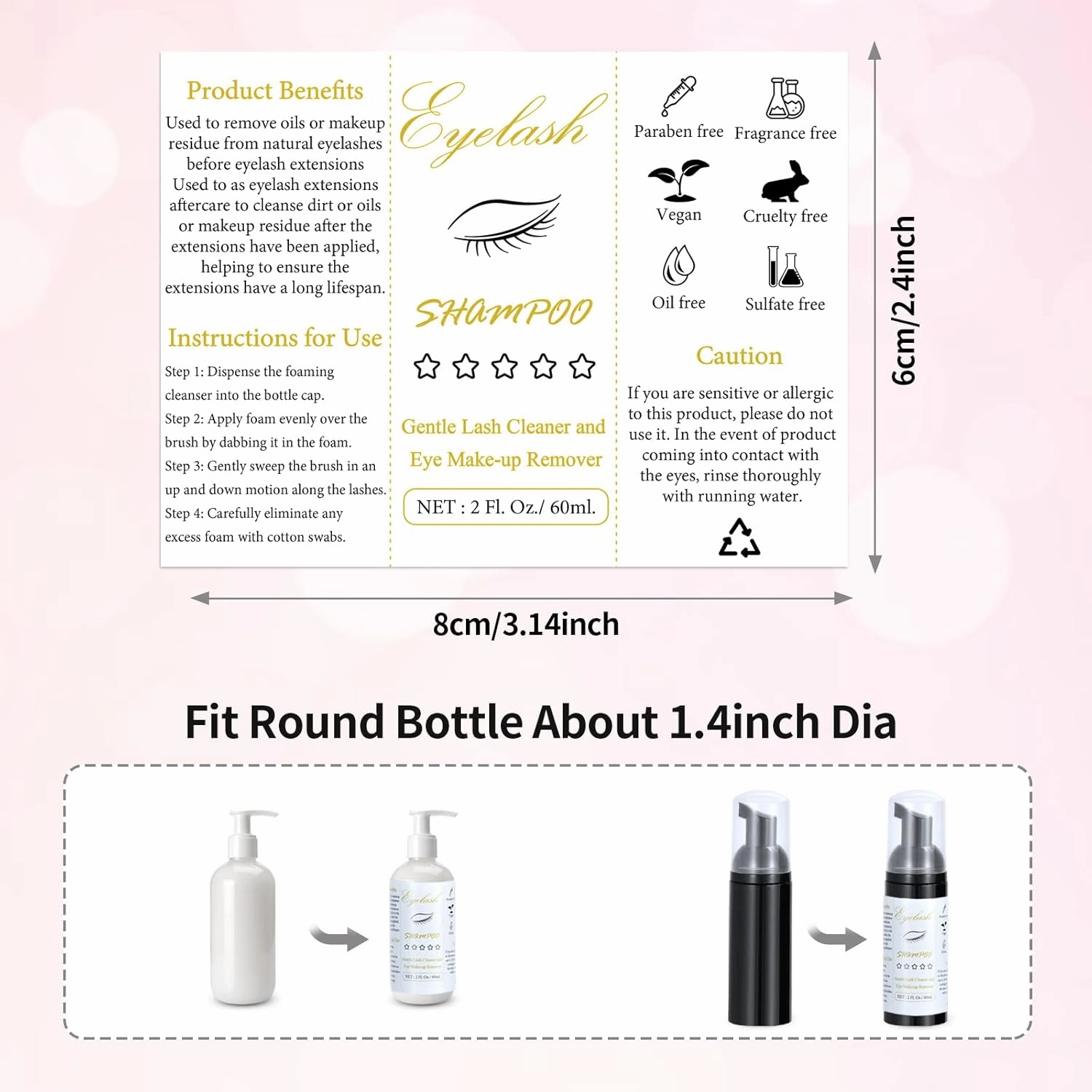 50 Pcs Lash Shampoo Bottle Brushes Set 10 Empty Foam Pump Dispensers 10 Label Stickers 10 Mascara Wands and Tubes 10 Cleansing Brush 10 Bag for Eyelash Extensions Aftercare(Black)