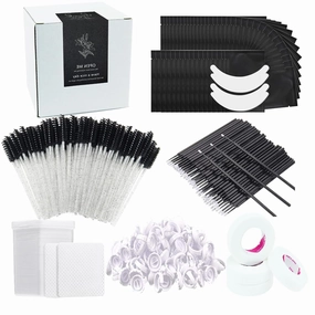 554 PCS Lash Extension Supplies Eyelash Extension Kit for Lash Technicians, 50 Pairs Microfoam Lash Pads, 100 Eye Lash Brushes,100 Micro Applicators, 100 Glue Rings, 200 Glue Wipes, 4 Lash Tapes