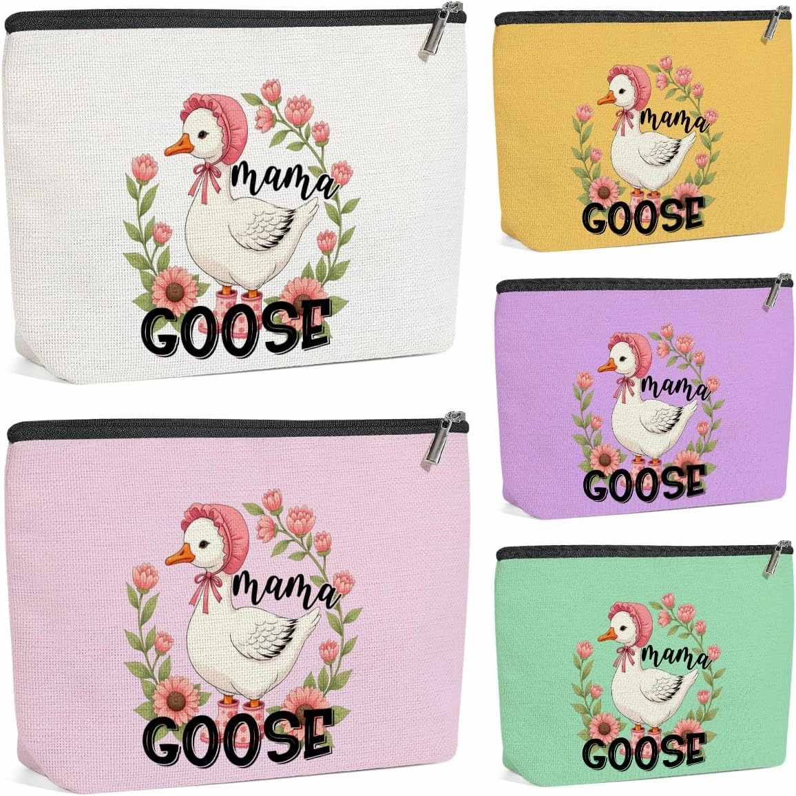 5 Pack Floral Cute Bow Mama Gifts Mom Birthday New Mom Gifts Goose Gifts Makeup Bag, Cosmetic Bags for Women, Thank You Gifts for Mother in Law Mommy to Be Toiletry Bag Mothers Day Christmas