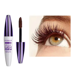 5D Silk Fiber Mascara Lash Color Mascara，Double Brush Mascara, Waterproof Smudge Proof Strong Black Long Lasting Curling Thicking Lash Thickening Lengthening Mascara (02-BROWN)