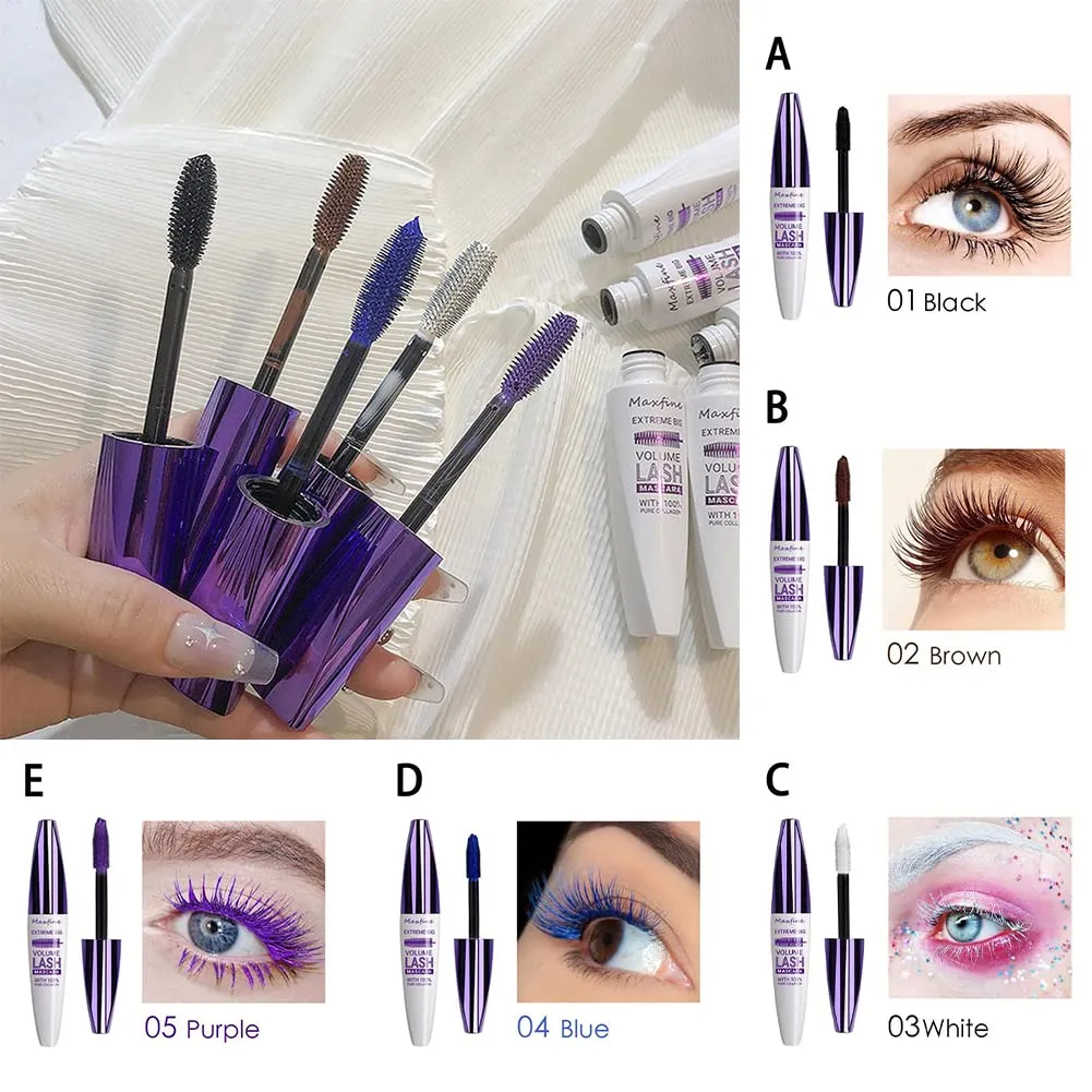 5D Silk Fiber Mascara Lash Color Mascara，Double Brush Mascara, Waterproof Smudge Proof Strong Black Long Lasting Curling Thicking Lash Thickening Lengthening Mascara (02-BROWN)
