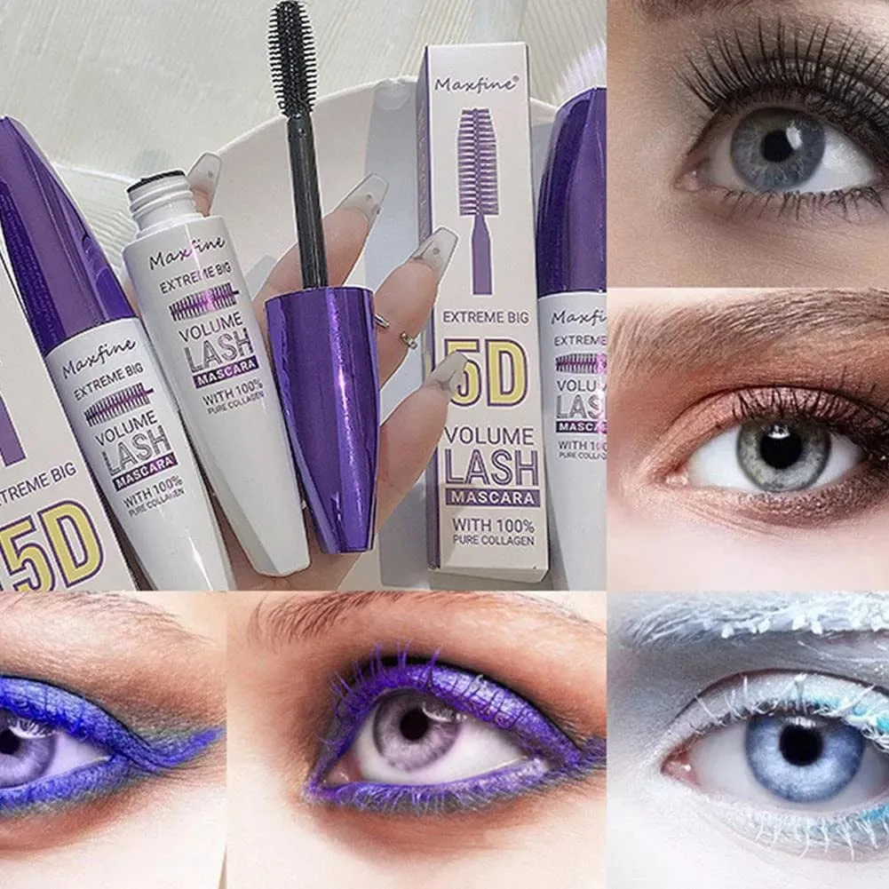 5D Silk Fiber Mascara Lash Color Mascara，Double Brush Mascara, Waterproof Smudge Proof Strong Black Long Lasting Curling Thicking Lash Thickening Lengthening Mascara (02-BROWN)
