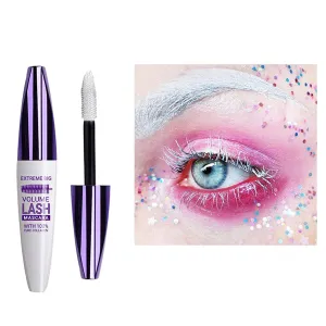 5D Silk Fiber Mascara Lash Color Mascara，Double Brush Mascara, Waterproof Smudge Proof Strong Black Long Lasting Curling Thicking Lash Thickening Lengthening Mascara (03-WHITE)