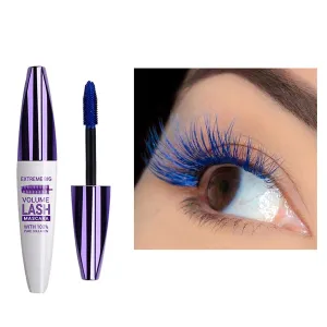 5D Silk Fiber Mascara Lash Color Mascara，Double Brush Mascara, Waterproof Smudge Proof Strong Black Long Lasting Curling Thicking Lash Thickening Lengthening Mascara (04-BLUE)