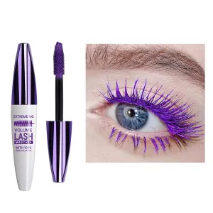 5D Silk Fiber Mascara Lash Color Mascara，Double Brush Mascara, Waterproof Smudge Proof Strong Black Long Lasting Curling Thicking Lash Thickening Lengthening Mascara (05-PURPLE)