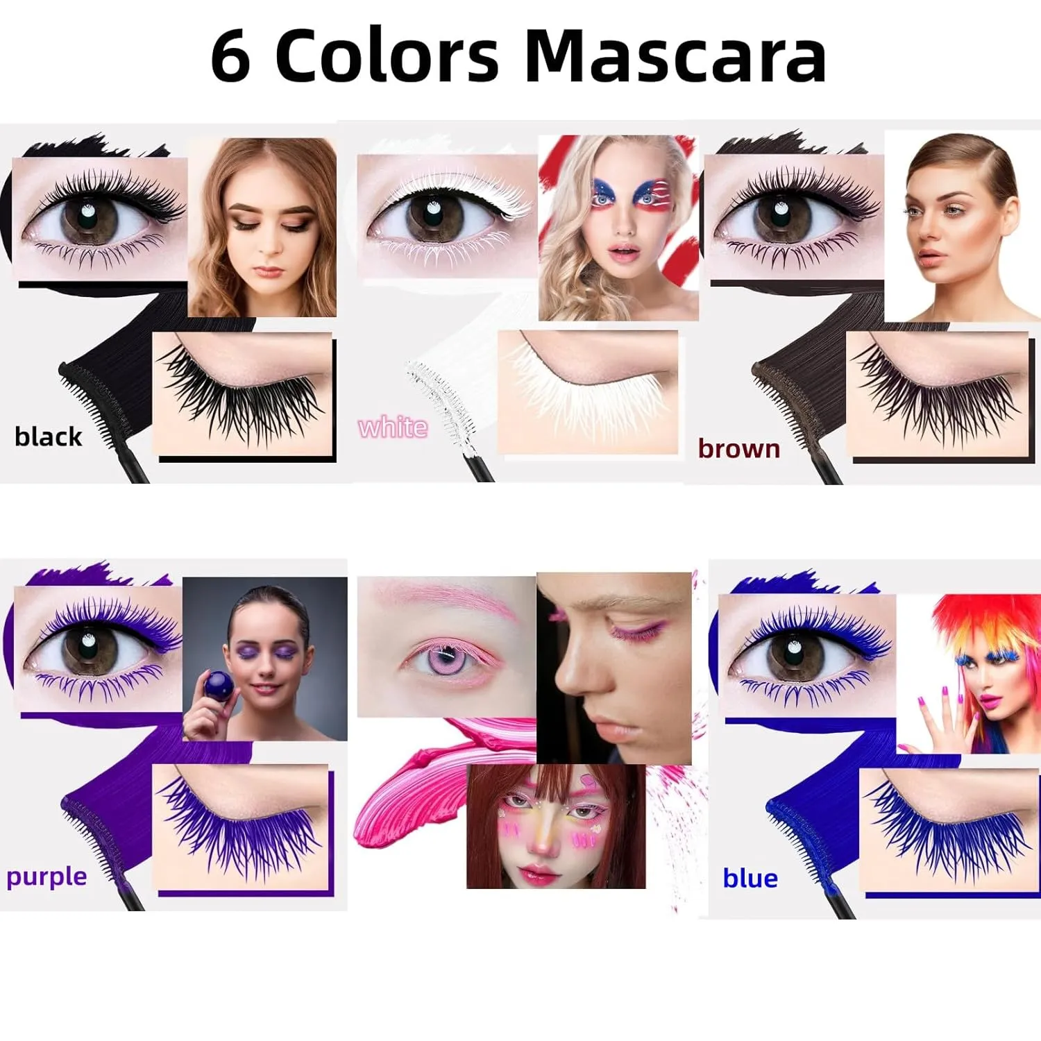 6 Colors Lashes Mascara Eyes Waterproof Fast Dry Eyelashes Curling Lengthening Makeup Eye Lengthening, Lifting, Curling Kit Gift Set