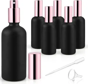 6 Pack 3.4 Oz Black Frosted Glass Spray Bottles,Empty Perfume Fine Mist Atomizer,Rose-Golden Pump Head Travel Liquid Holder Containers for Cologne,Essential Oils,Body Sprays-Funnel&Pipette