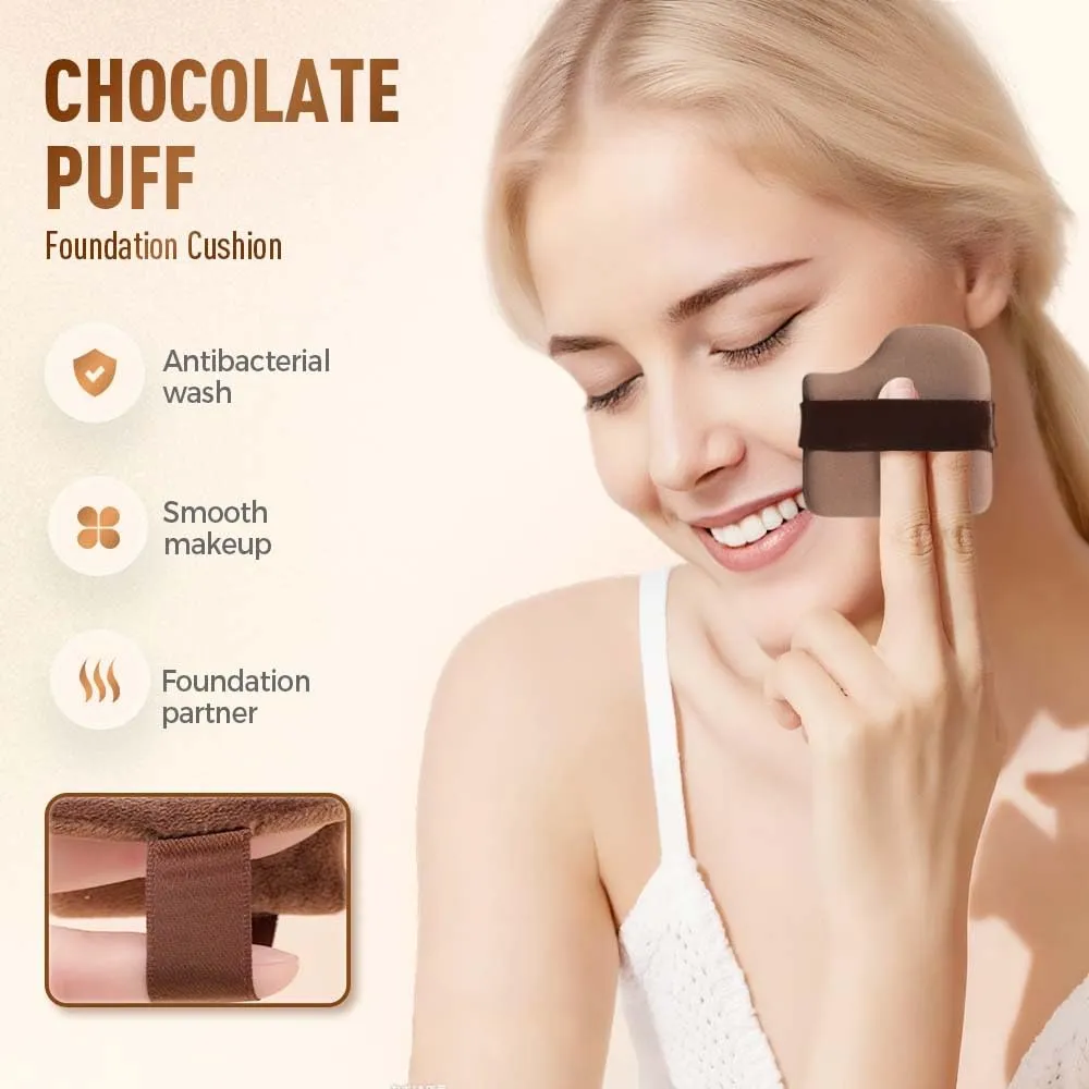 6 PCs Chocolate Color Quick Makeup Foundation Puff Set,2025 New Makeup Foundation Sponge,Mini Powder Finger Puff Fluffy Square Triangle Latex Sponge Applicator for Liquid Cream Powder (Brown/2 Set)