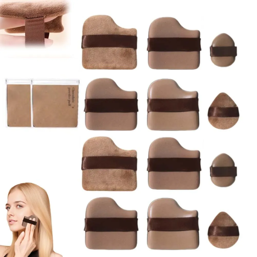 6 PCs Chocolate Color Quick Makeup Foundation Puff Set,2025 New Makeup Foundation Sponge,Mini Powder Finger Puff Fluffy Square Triangle Latex Sponge Applicator for Liquid Cream Powder (Brown/2 Set)