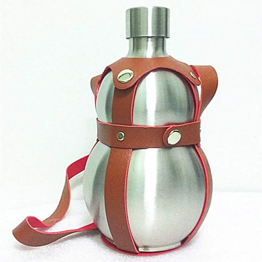 64 Oz Stainless Steel gourd Bottle Kettle Outdoor Brown Strap