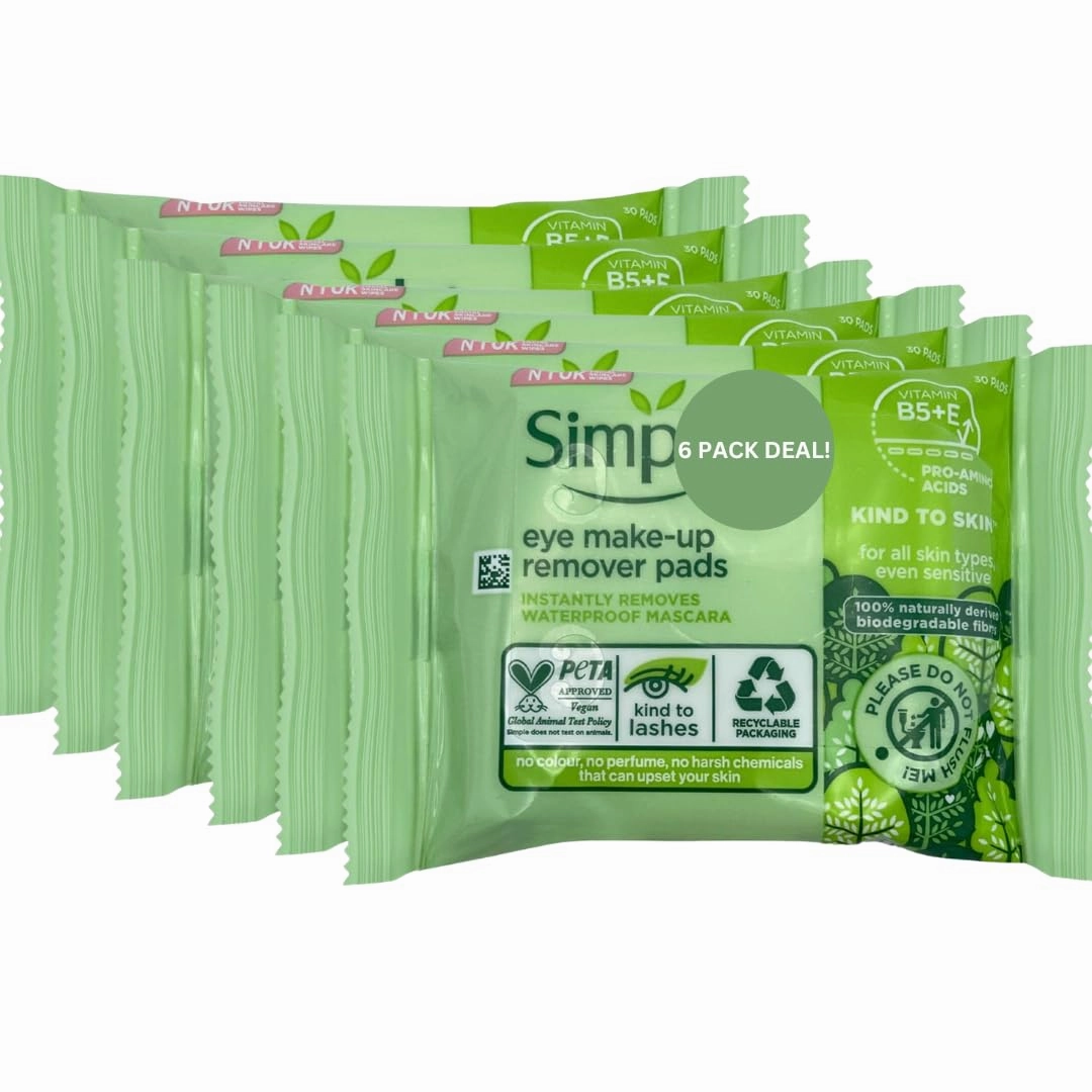 6 Pack Eye Makeup Remover Pads – 30 Pads per Pack – 180 Total – Gentle, No Perfume, No Harsh Chemicals – Removes Waterproof Makeup – Travel-Friendly