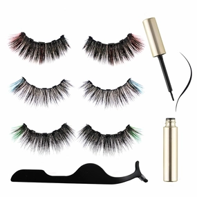 6D Magnetic Eyelashes and Magnetic Eyeliner Kit 3 Style with Tweezers (Green, Light Blue, Pink)