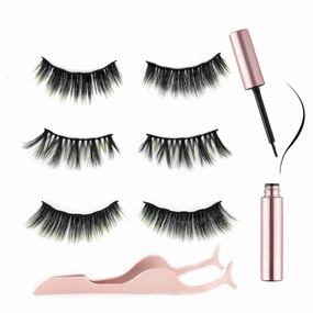 6D Magnetic Green Eyelashes and Magnetic Eyeliner Kit 3 Style with Tweezers