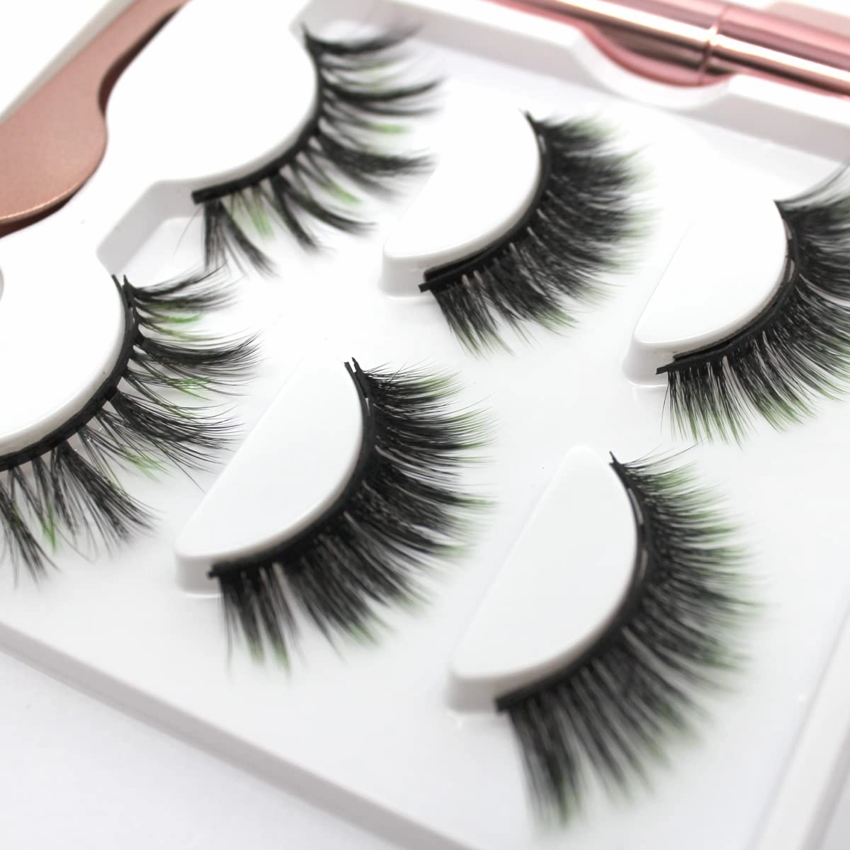 6D Magnetic Green Eyelashes and Magnetic Eyeliner Kit 3 Style with Tweezers