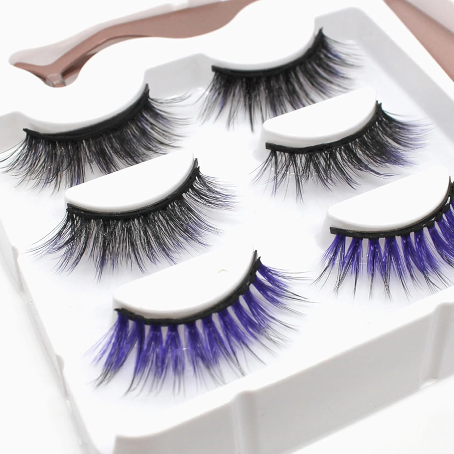6D Magnetic Purple Eyelashes and Magnetic Eyeliner Kit 3 Style with Tweezers (Purple)