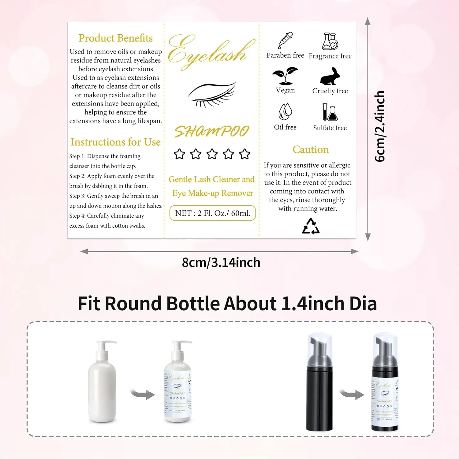 70 Pcs Lash Shampoo Bottle Brushes Set 10 Empty Foam Pump Dispensers 10 Label Stickers 10 Mascara Wands and Tubes 10 Cleansing Brush 10 Facial Sponges 10 Bag for Eyelash Extensions Aftercare(Black)
