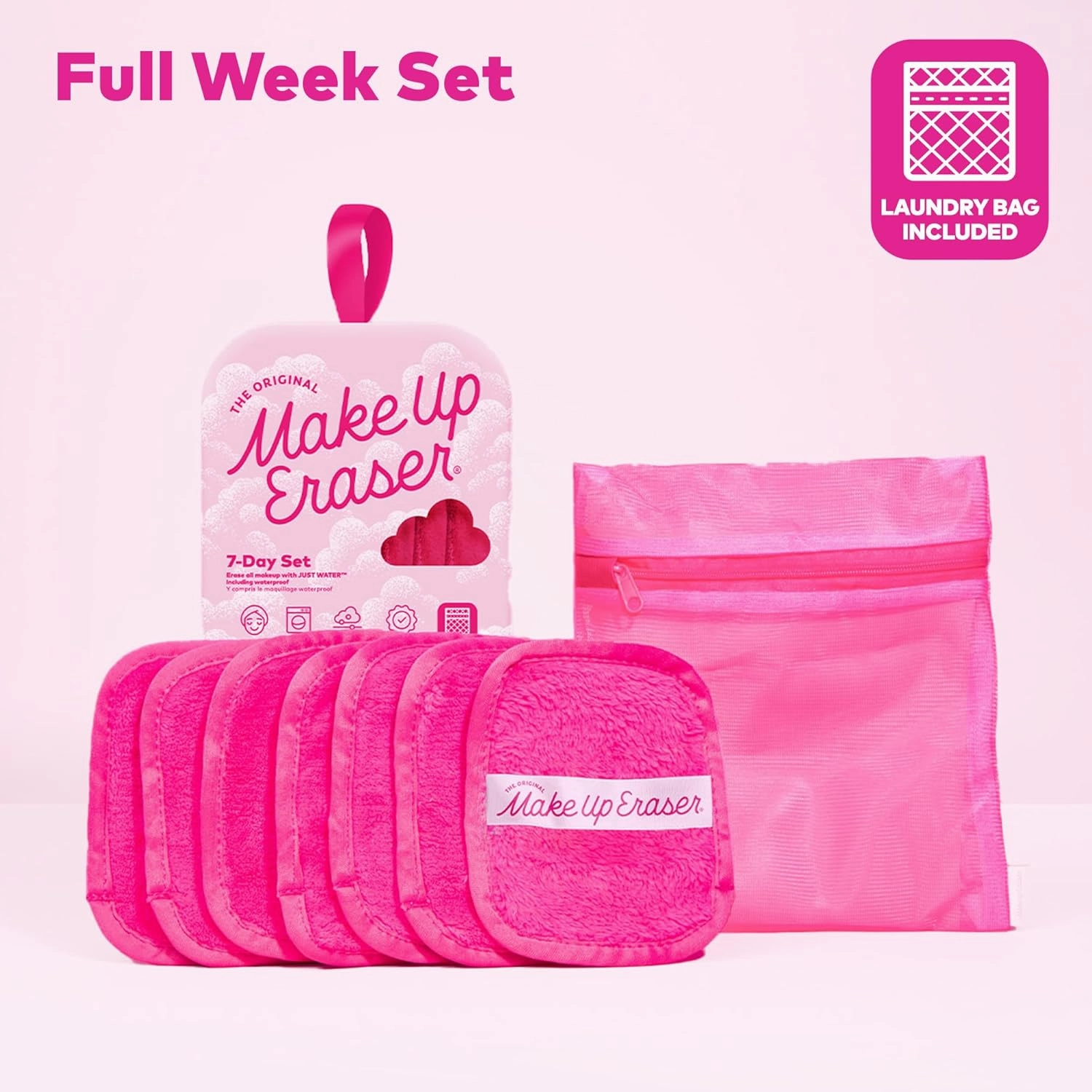 7-Day Set, Erase All Makeup with Just Water, Including Waterproof Mascara, Eyeliner, Foundation, Lipstick, Sunscreen, and More! 7ct