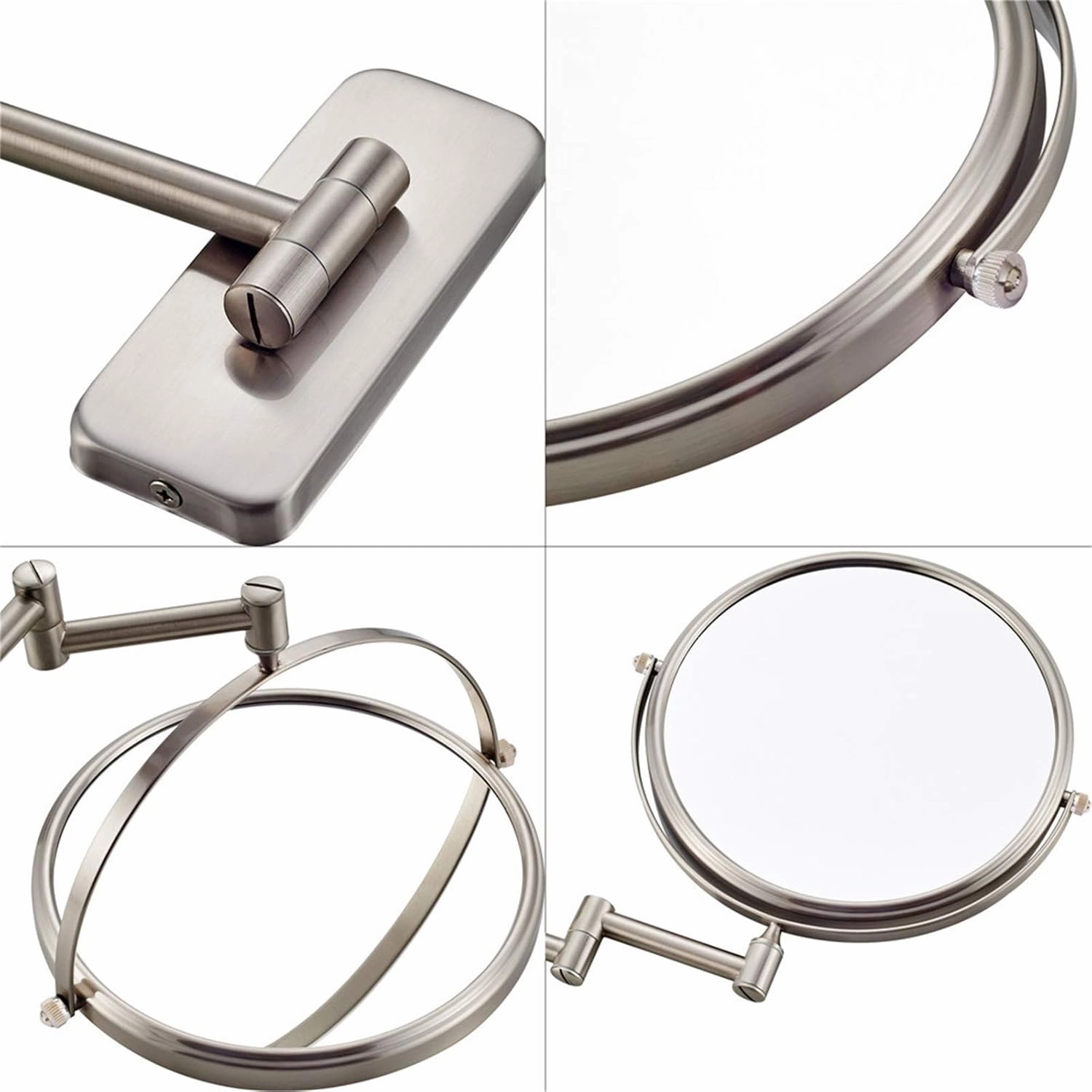 8 Inch Adjustable Wall Mounted Makeup Mirror, Double Sided Magnifying Beauty Vanity Mirror, 360° Swivel Foldable Cosmetic Mirror, Round Shaving Mirror for Bathroom Hotel,Silver,5X (Silver 10X)