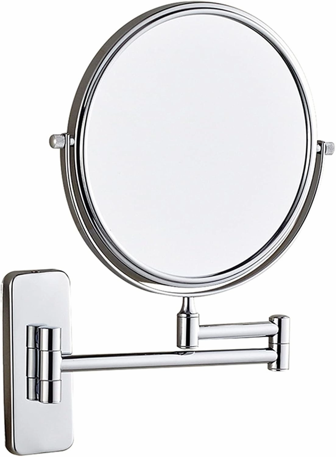 8 Inch Adjustable Wall Mounted Makeup Mirror, Double Sided Magnifying Beauty Vanity Mirror, 360° Swivel Foldable Cosmetic Mirror, Round Shaving Mirror for Bathroom Hotel,Silver,5X (Silver 10X)
