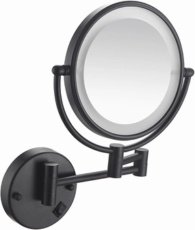 8 Inch Double Sided LED Lighted Makeup Mirror, Hardwired Wall Mounted Vanity Mirror with Switch, Swivel Fold Adjustable Magnifying Cosmetic Mirror, HD Shaving Mirror for Bathroom,Silver,3X (Black 7X)