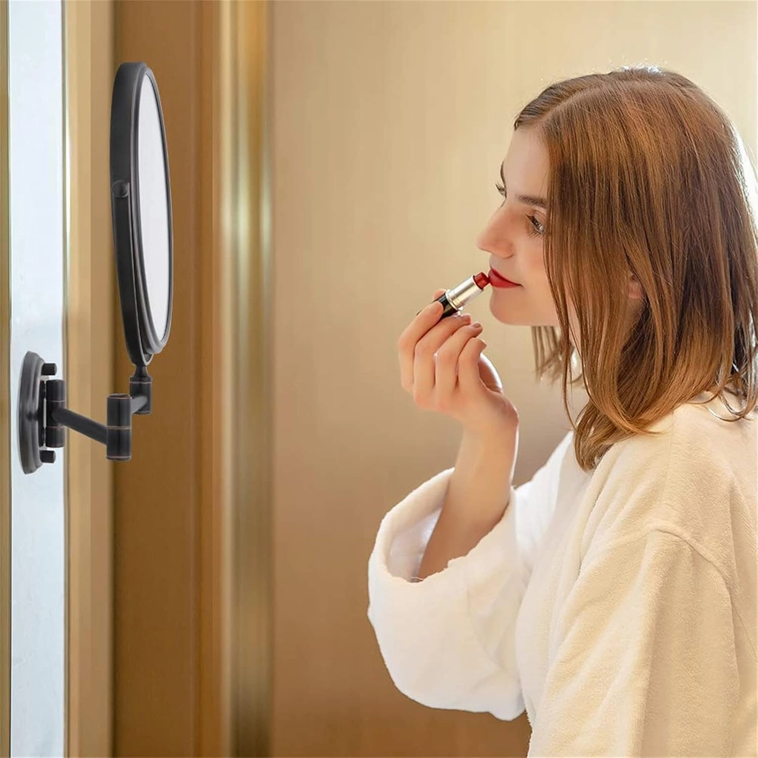 8 Inch Double Sided Wall Mounted Makeup Vanity Mirror with 10X Magnifying, 360° Swivel Adjustable Brass Cosmetic Mirror, Bathroom HD Beauty Shaving Mirror,Black,A